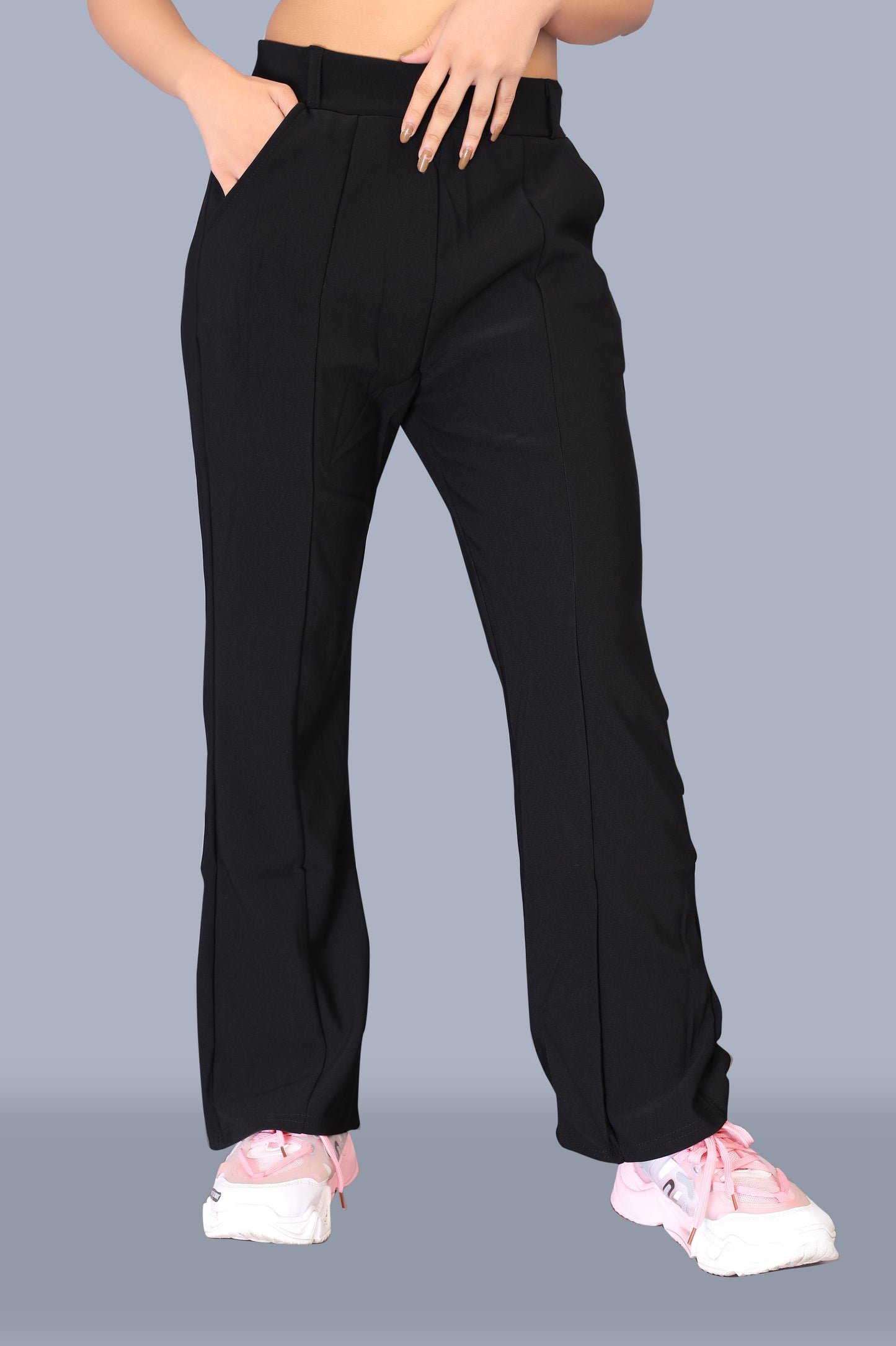 Women's Black Plain Pant with Pockets