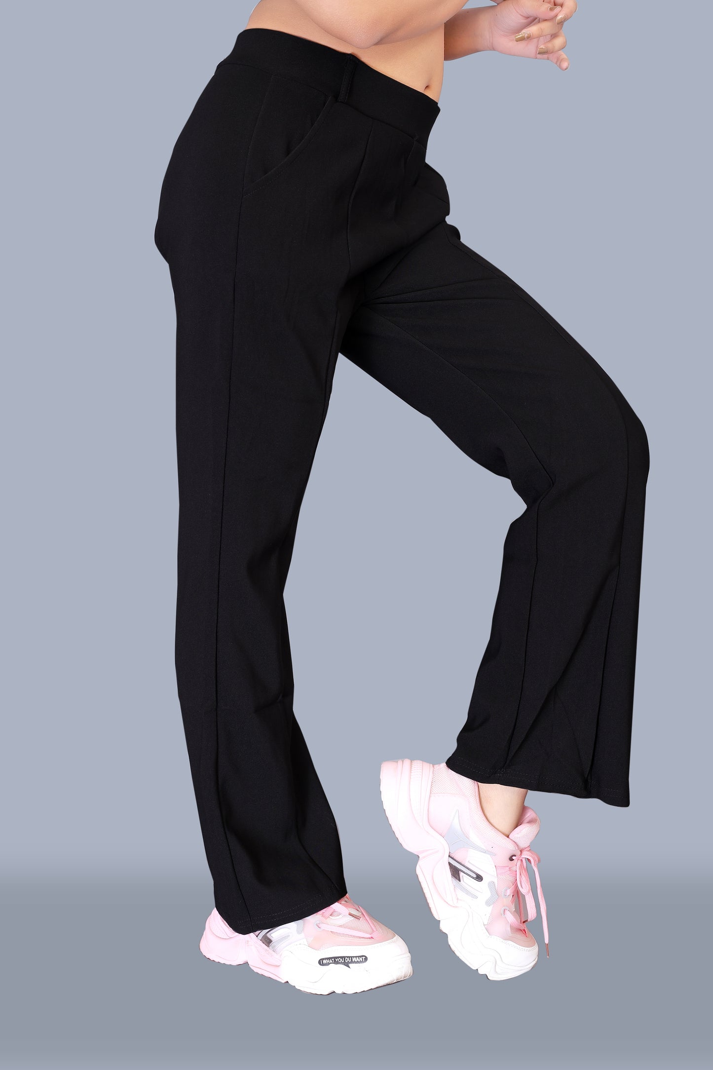 Women's Black Plain Pant with Pockets