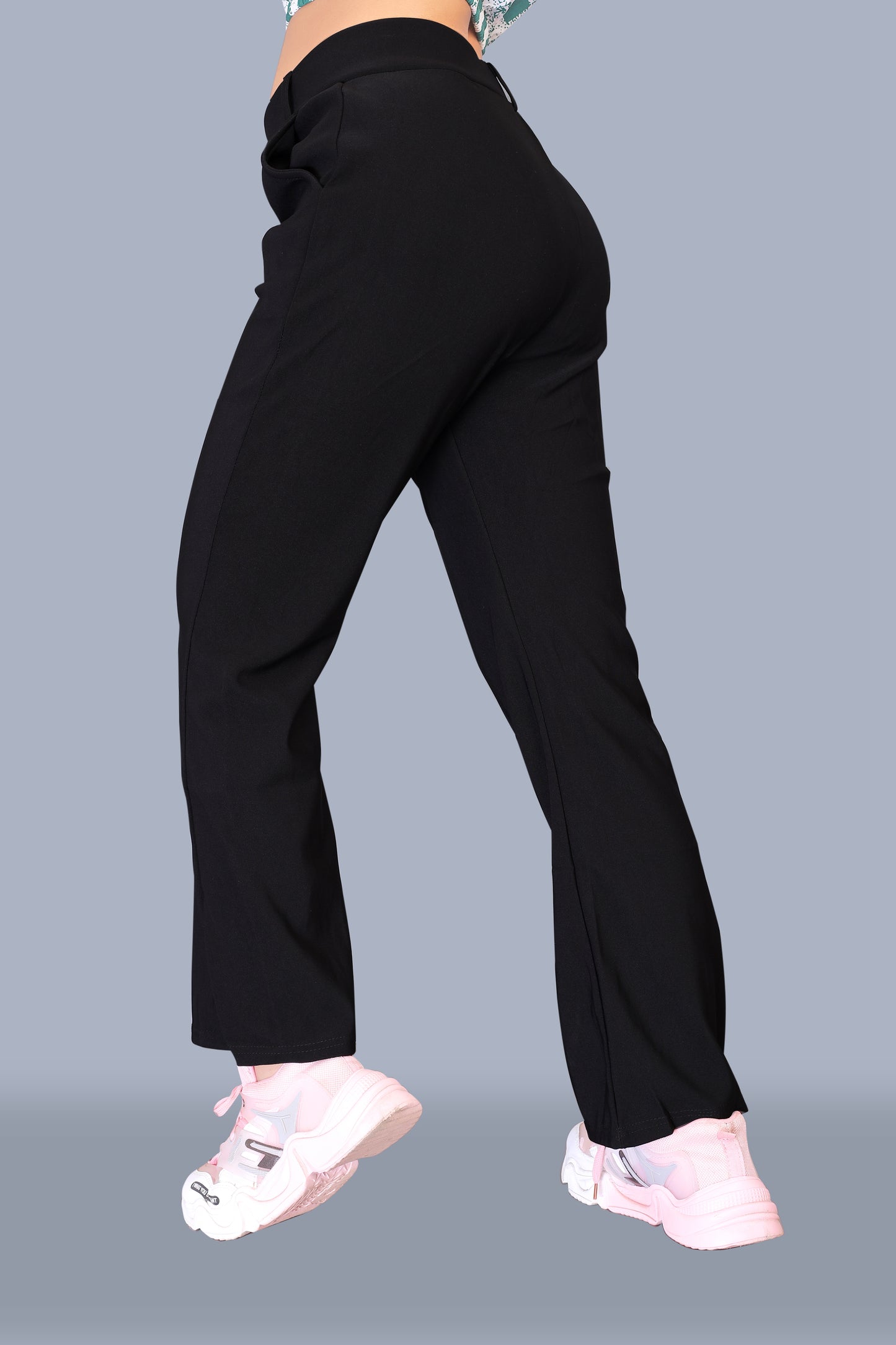 Women's Black Plain Pant with Pockets