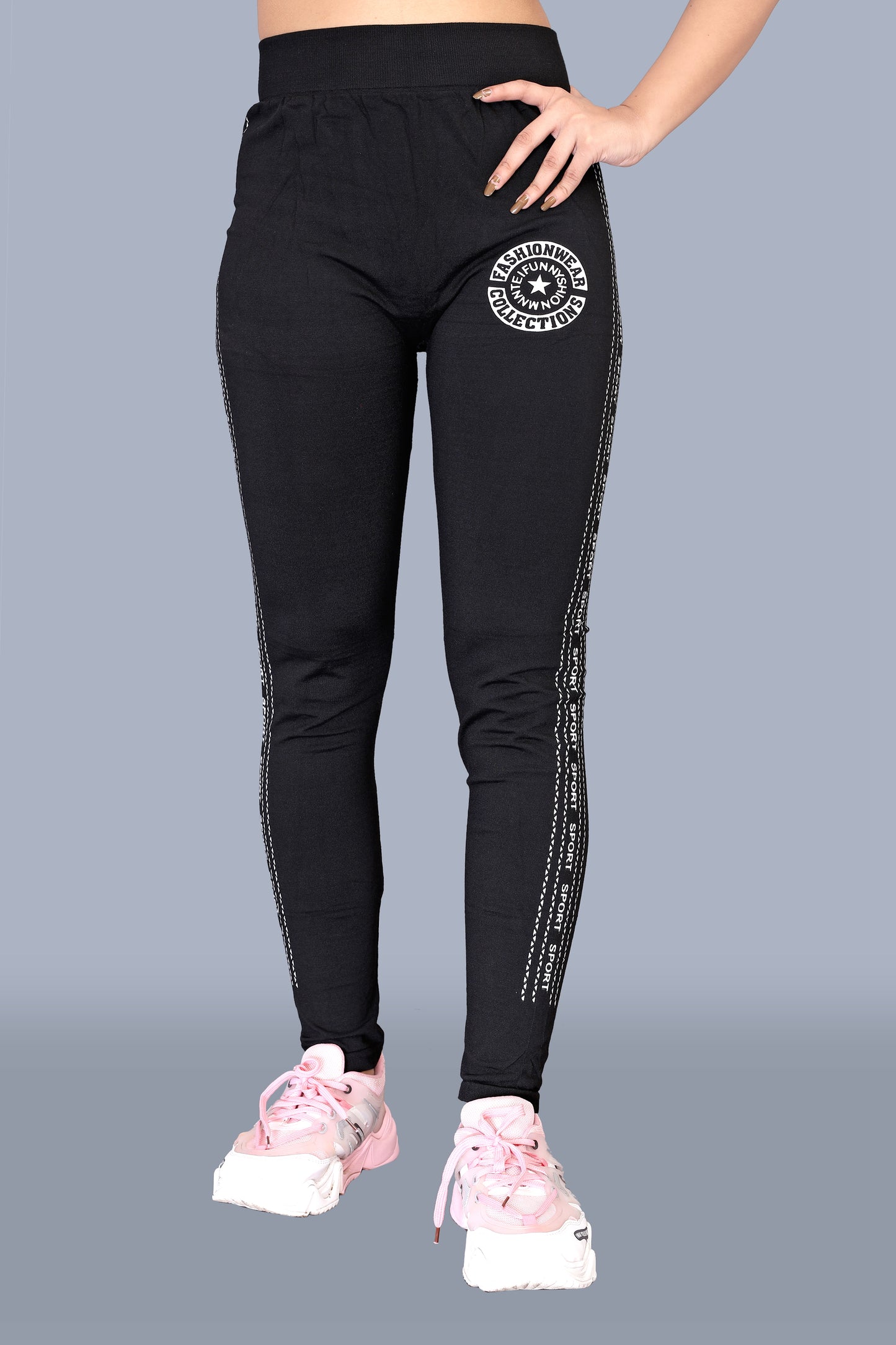 Women Sporty Fashion Printed Black Leggings