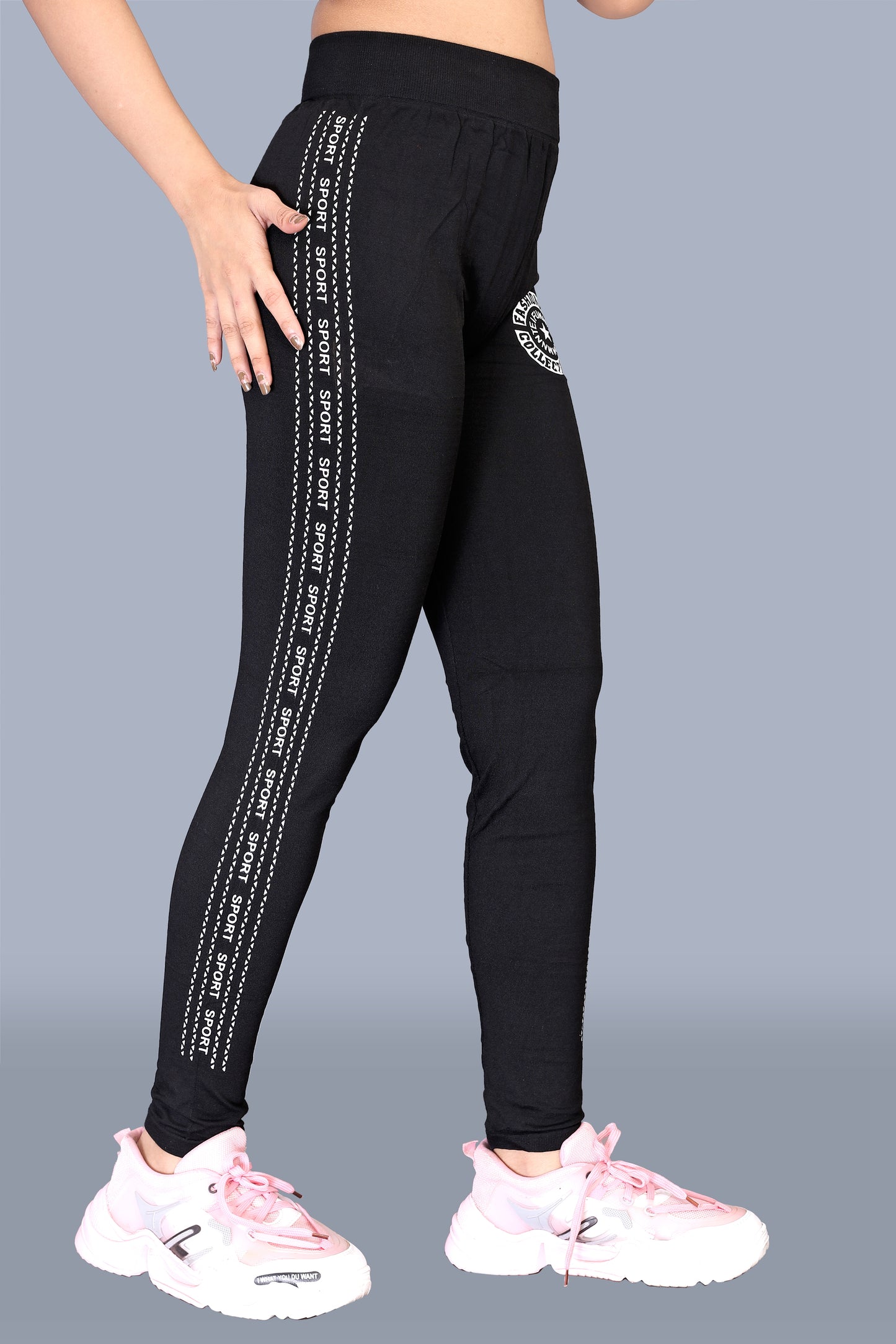 Women Sporty Fashion Printed Black Leggings