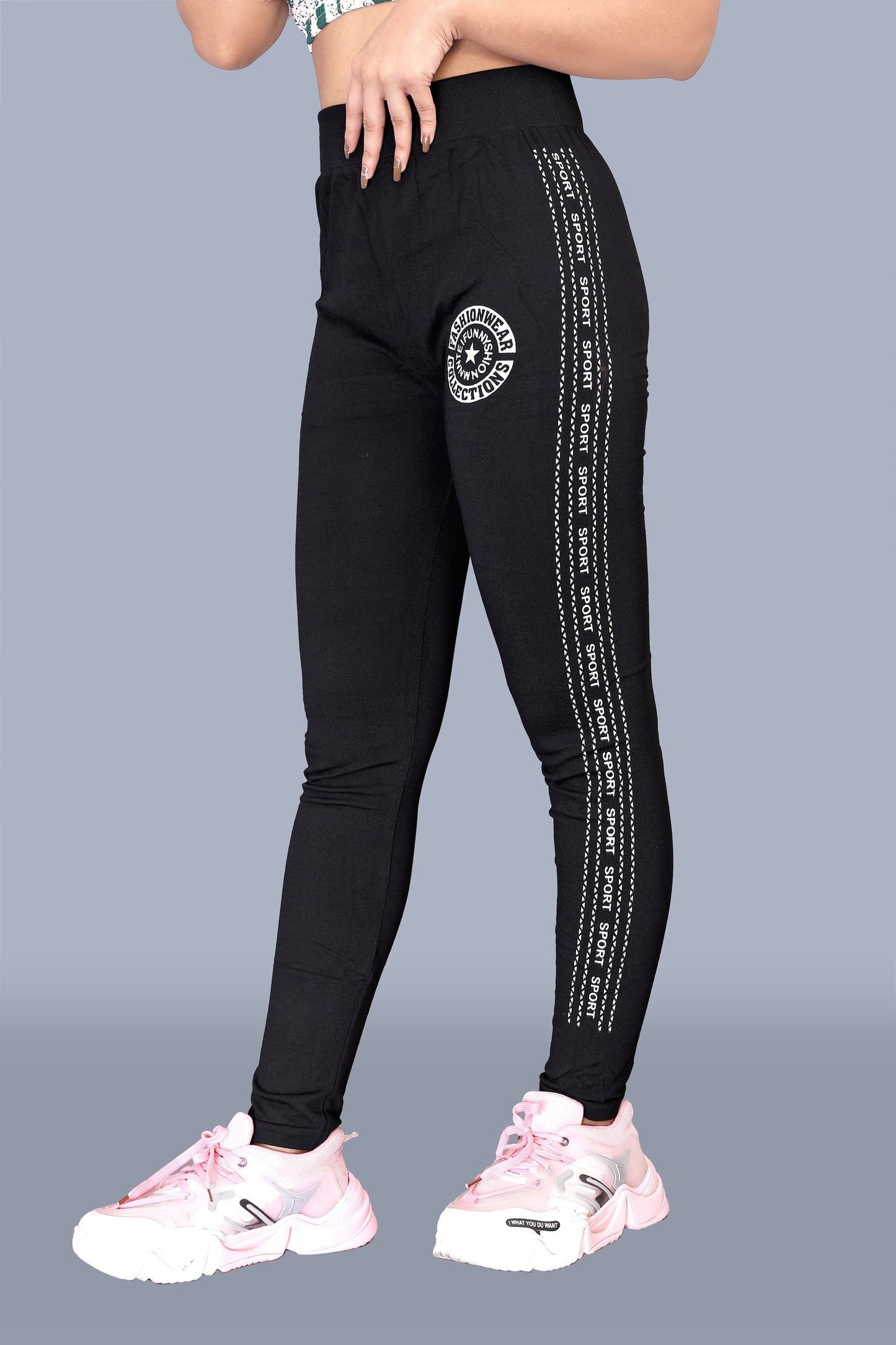 Women Sporty Fashion Printed Black Leggings