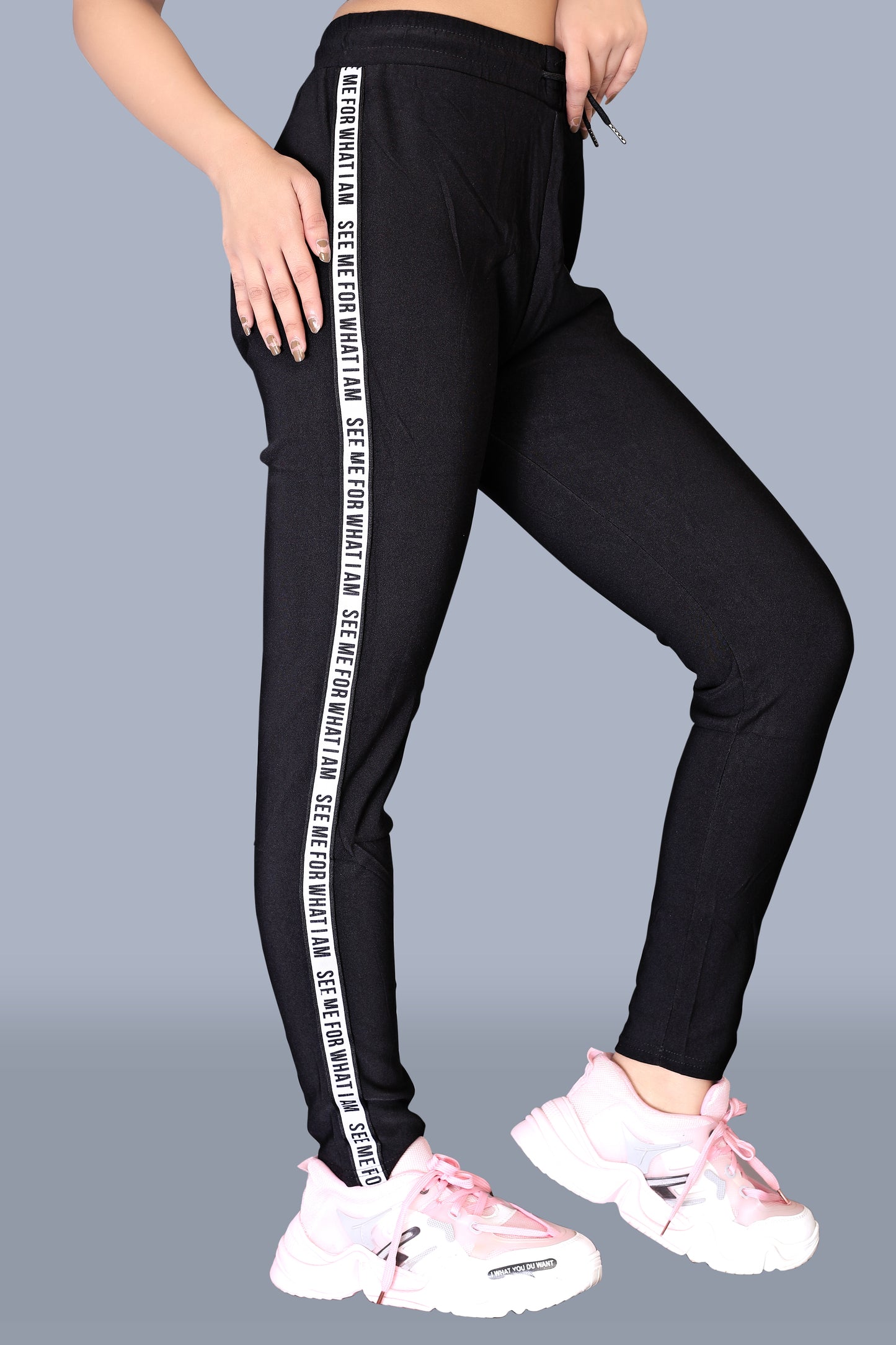 Women Sporty White strip Black Leggings