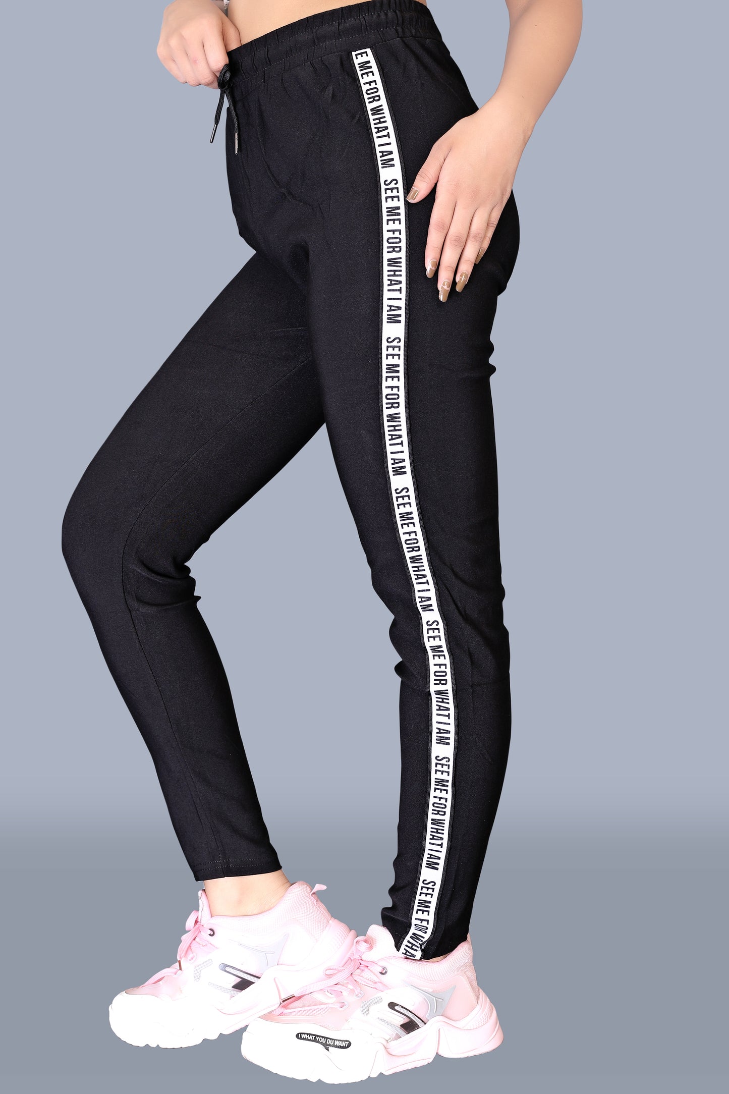 Women Sporty White strip Black Leggings